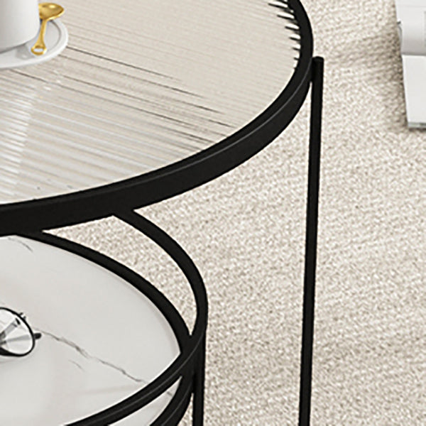 3 Legs Round Cocktail Table Glass Top Coffee Table with Shelf