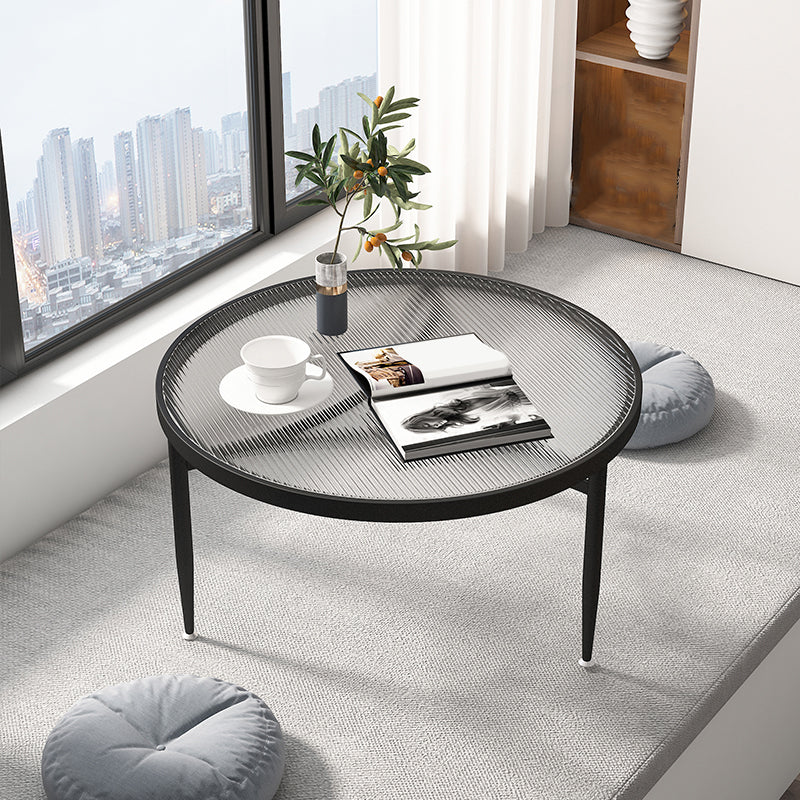 Iron 3 Legs Rectangle Cocktail Table Round Glass Top Coffee Table