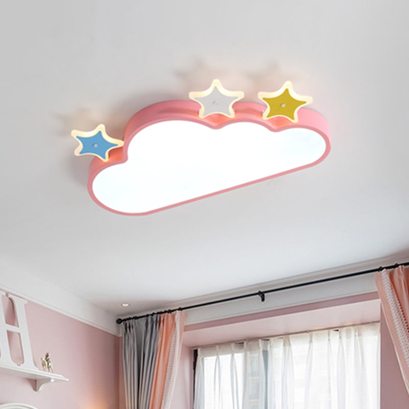Cloud-with-Star Iron Flushmount Lighting Cartoon Pink/Blue LED Ceiling Flush Light for Children Room