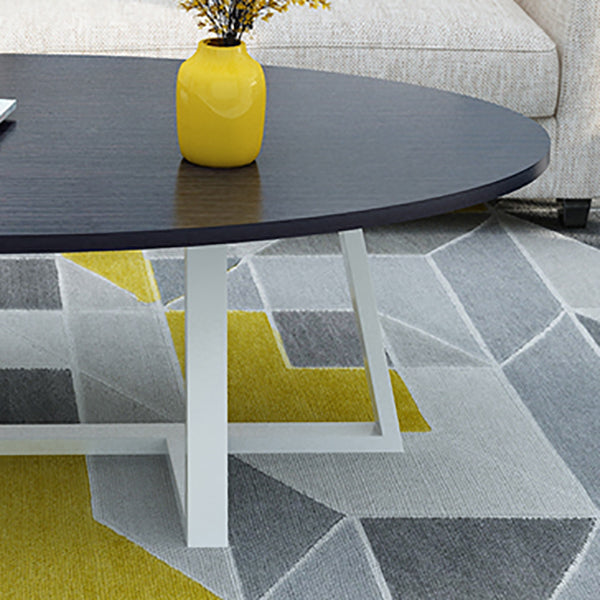 Metal Cross Legs Cocktail Table Wooden Oval Top Coffee Table