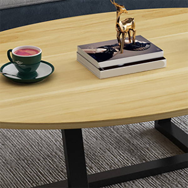 Metal Cross Legs Cocktail Table Wooden Oval Top Coffee Table