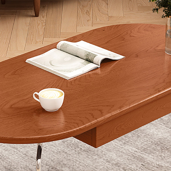 Steel 4 Legs Cocktail Table Oval Wood Top Coffee Table with Drawer