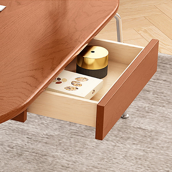 Steel 4 Legs Cocktail Table Oval Wood Top Coffee Table with Drawer