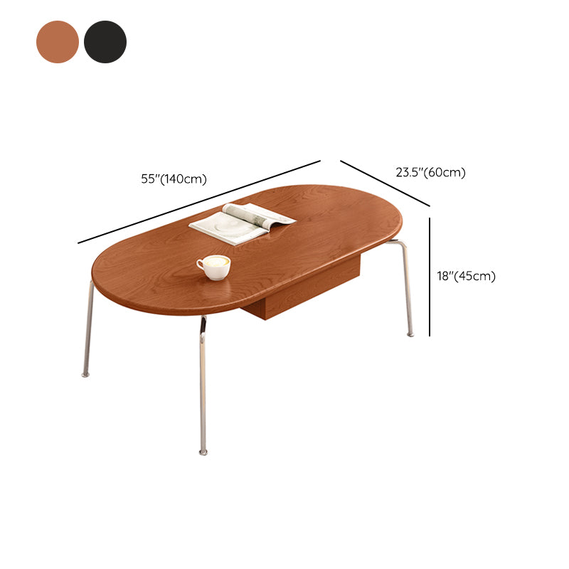 Steel 4 Legs Cocktail Table Oval Wood Top Coffee Table with Drawer