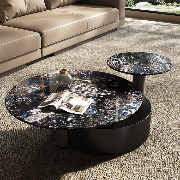 Minimalistic Slate Coffee Table Round Bunching Coffee Table Sets for Living Room