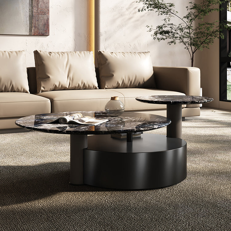 Minimalistic Slate Coffee Table Round Bunching Coffee Table Sets for Living Room