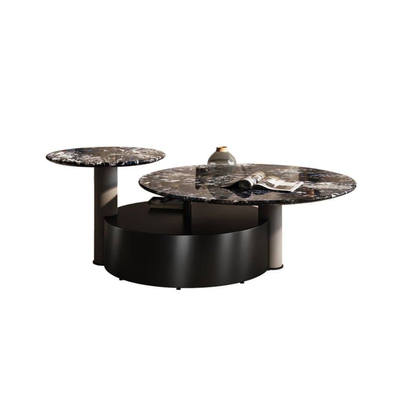 Minimalistic Slate Coffee Table Round Bunching Coffee Table Sets for Living Room