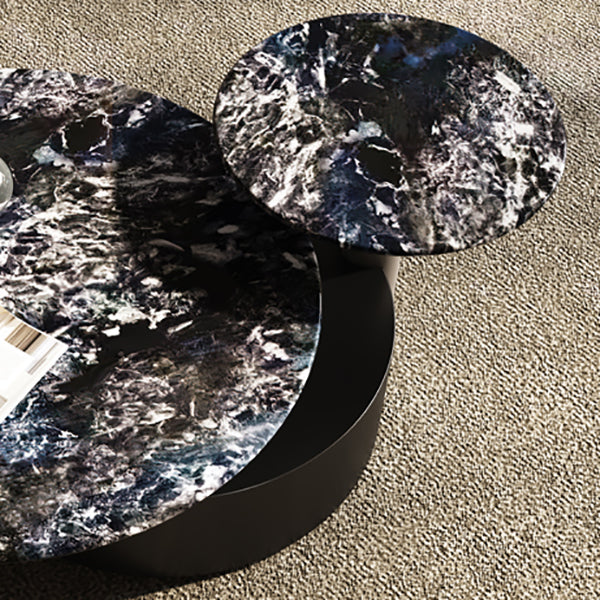 Minimalistic Slate Coffee Table Round Bunching Coffee Table Sets for Living Room