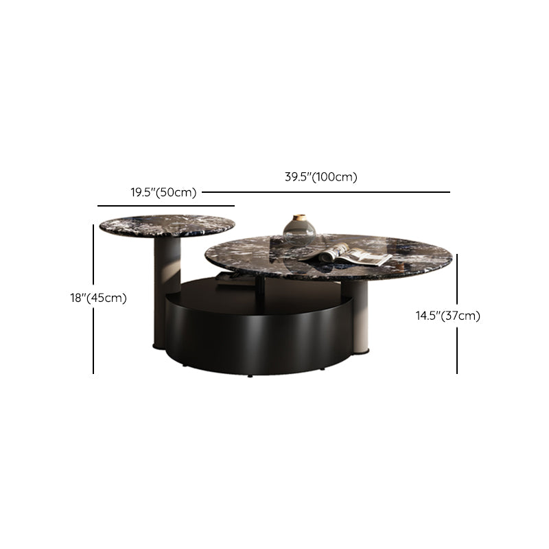 Minimalistic Slate Coffee Table Round Bunching Coffee Table Sets for Living Room
