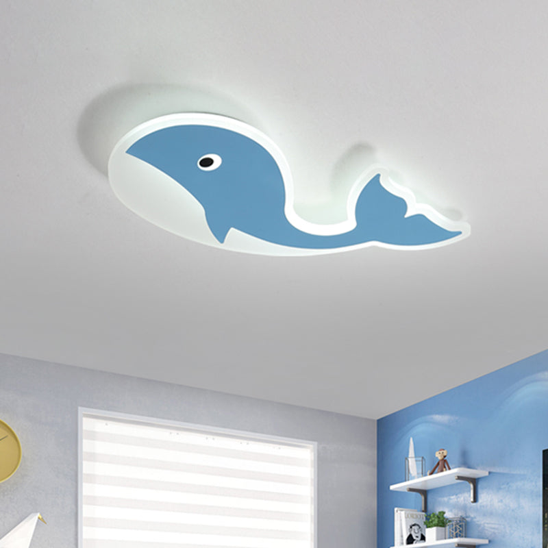 Ultradünne Cartoon Wal Flush Mount Lampe Kinder Acryl Rosa/Blau LED Decken Flushmount Lampe für Kinderzimmer