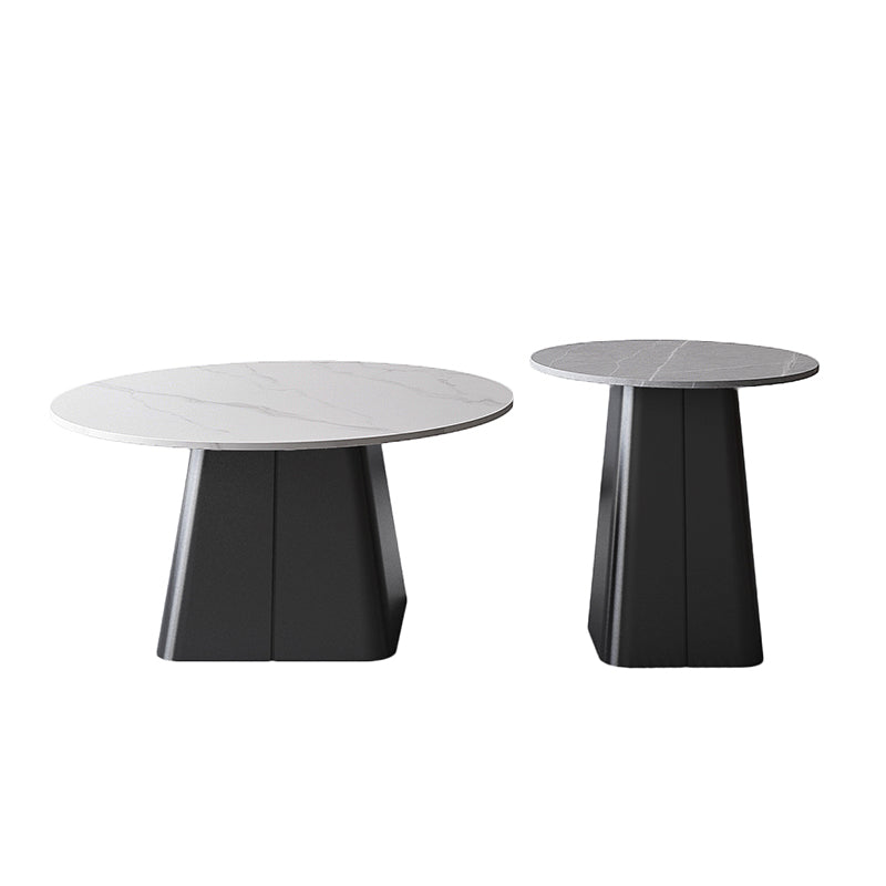 Modern Steel Pedestal Coffee Table Round Slate Top Table Set