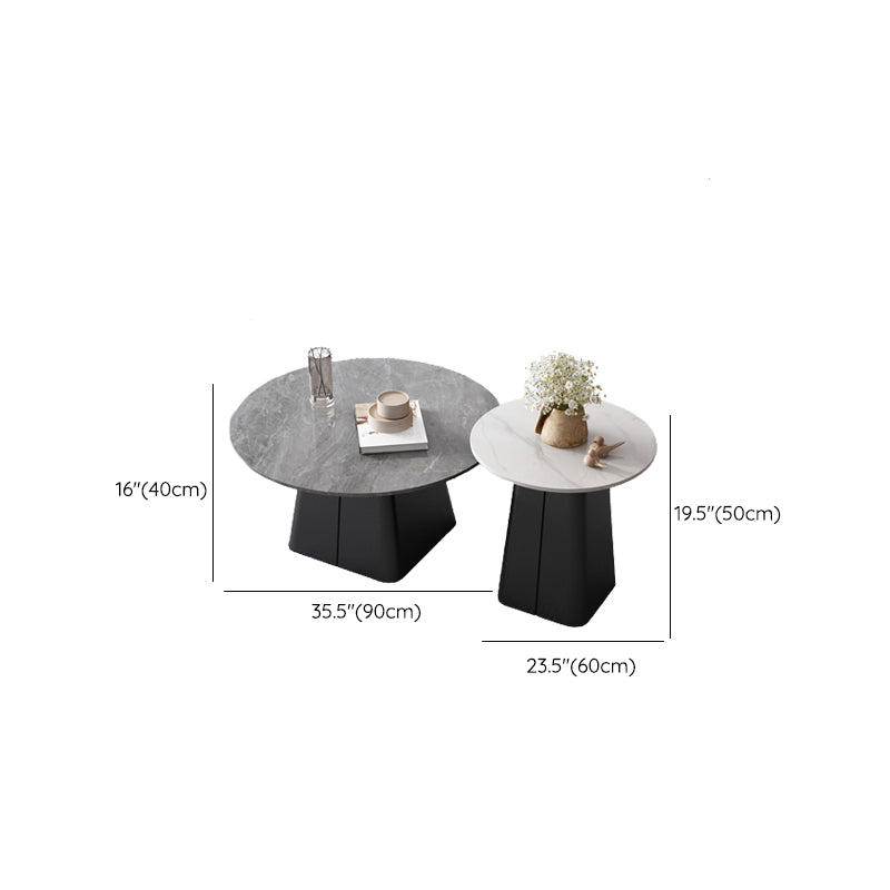 Modern Steel Pedestal Coffee Table Round Slate Top Table Set