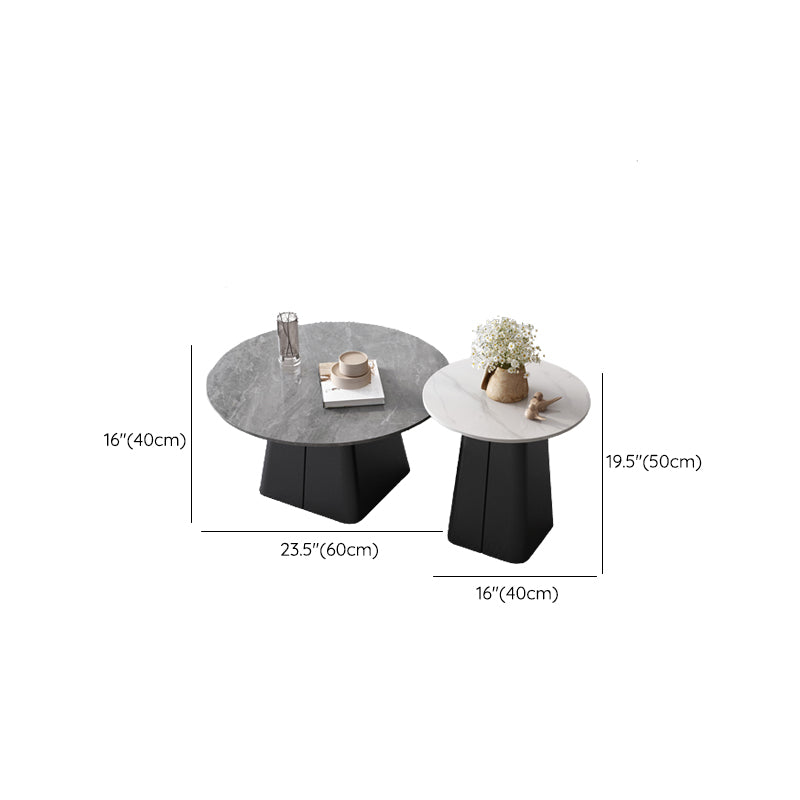 Modern Steel Pedestal Coffee Table Round Slate Top Table Set