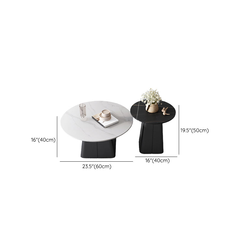 Modern Steel Pedestal Coffee Table Round Slate Top Table Set