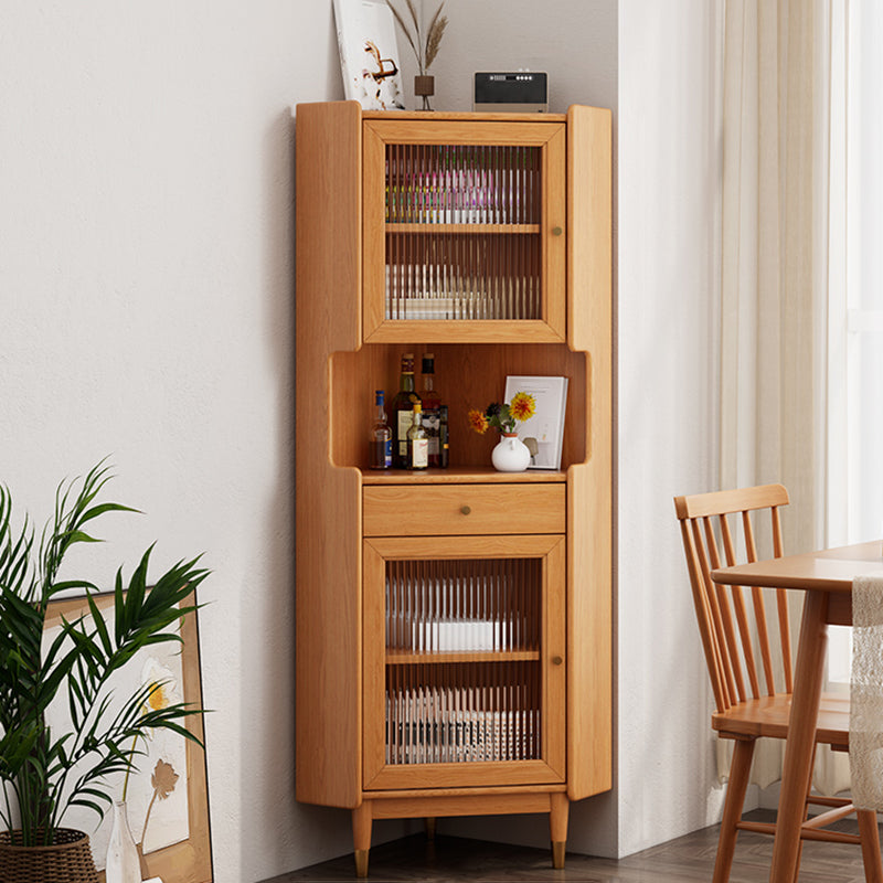 Design Wooden Storage Cabinet with 2 Glass Doors and Storage Shelf Modern