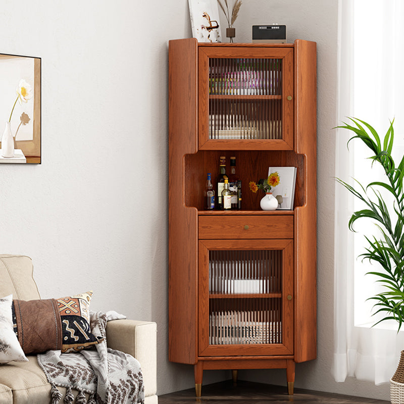 Design Wooden Storage Cabinet with 2 Glass Doors and Storage Shelf Modern