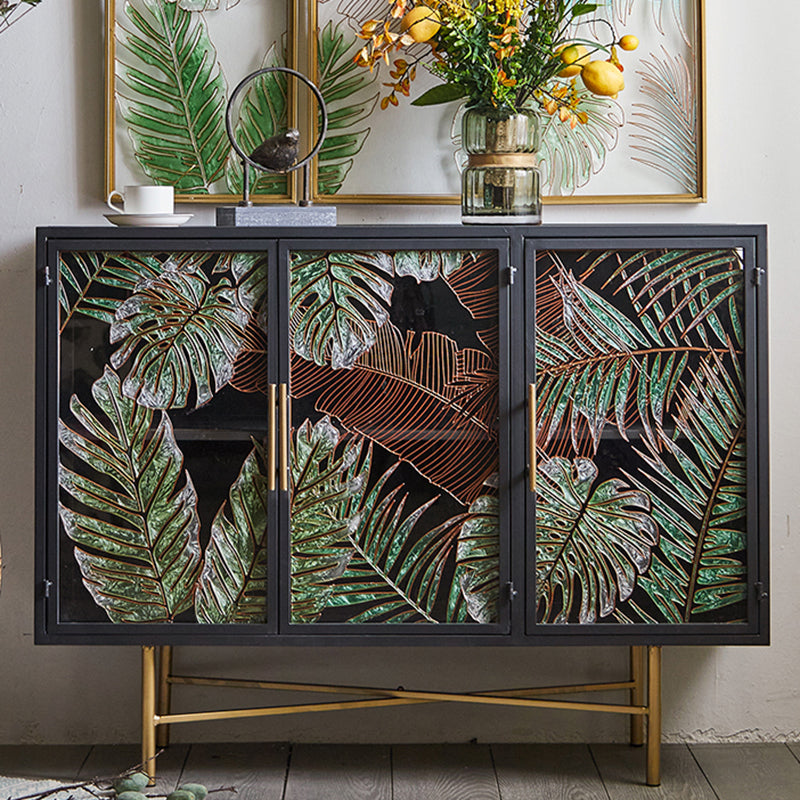 Glass Paned Industrial Cabinet Distressed Metal Accent Cabinet