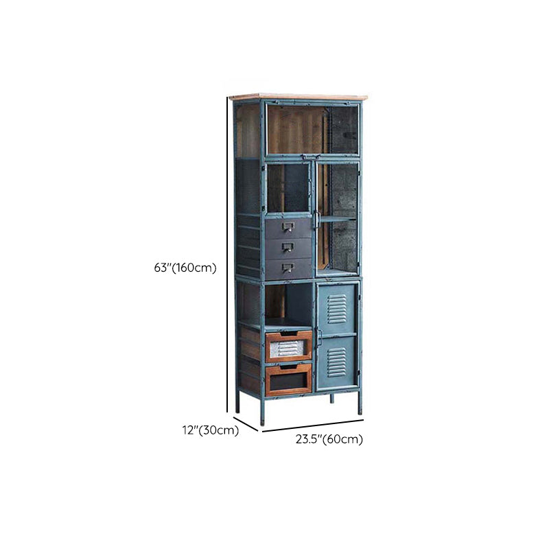 Glass Paned Industrial Cabinet Distressed Metal Accent Cabinet