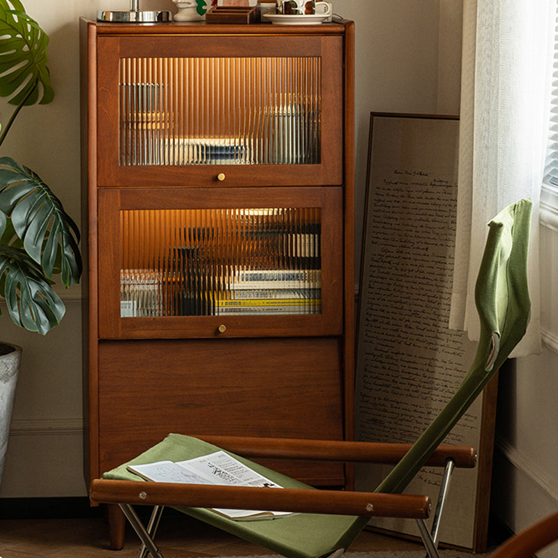 Contemporary Wooden Storage Cabinet with 2 Glass Doors and Storage Shelf Modern