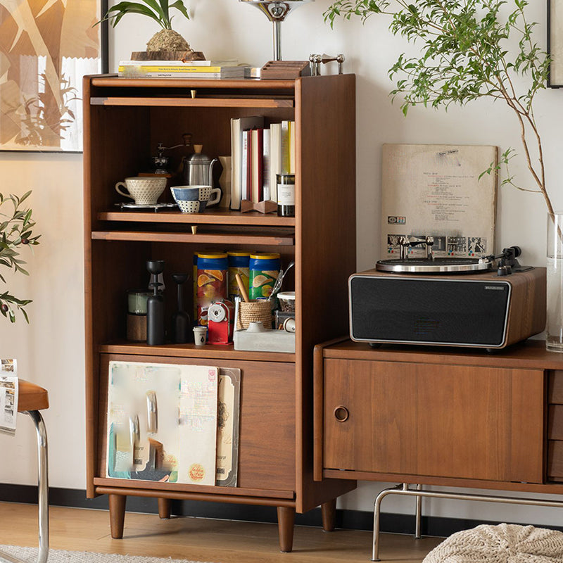 Contemporary Wooden Storage Cabinet with 2 Glass Doors and Storage Shelf Modern