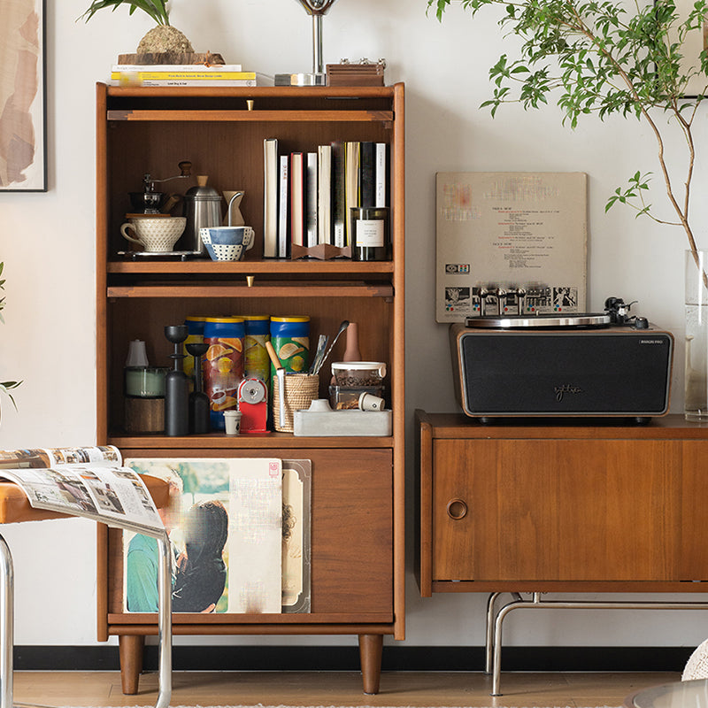 Contemporary Wooden Storage Cabinet with 2 Glass Doors and Storage Shelf Modern