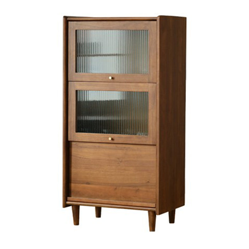 Contemporary Wooden Storage Cabinet with 2 Glass Doors and Storage Shelf Modern