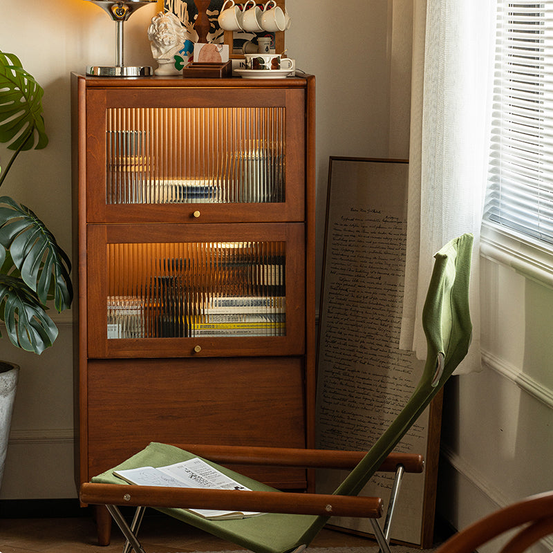 Contemporary Wooden Storage Cabinet with 2 Glass Doors and Storage Shelf Modern