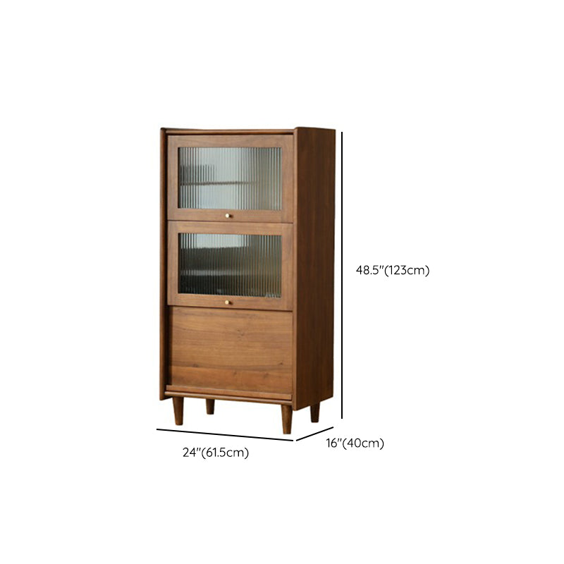 Contemporary Wooden Storage Cabinet with 2 Glass Doors and Storage Shelf Modern