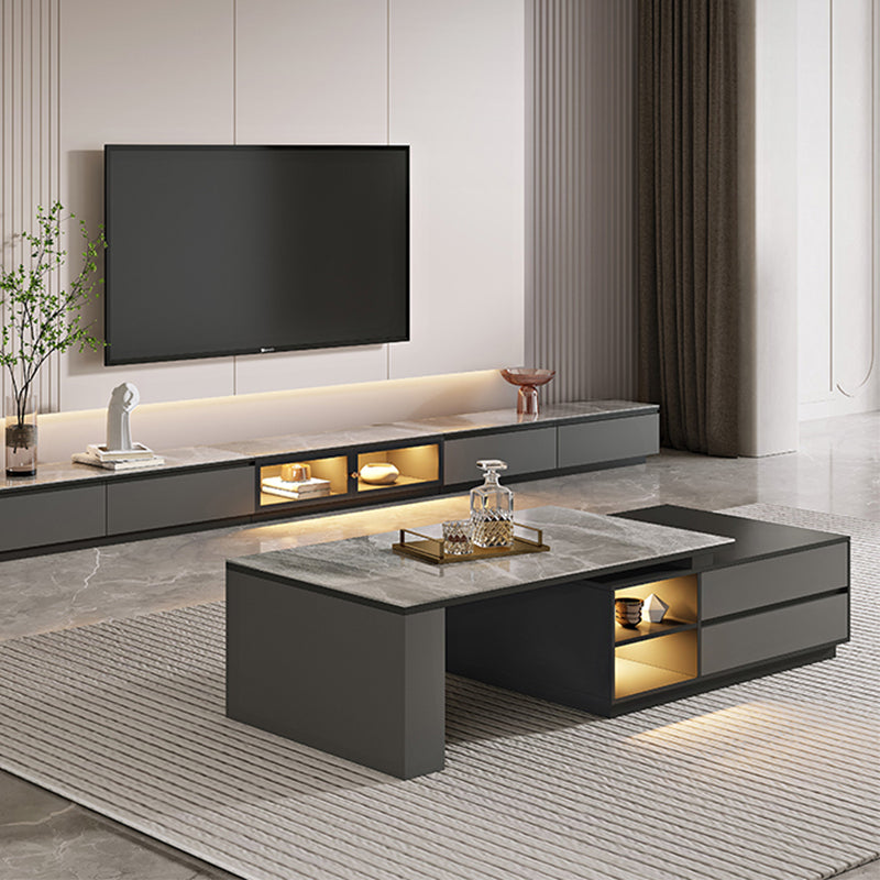 Rectangle Cocktail Table Stone Glam 1 Coffee Table with Storage
