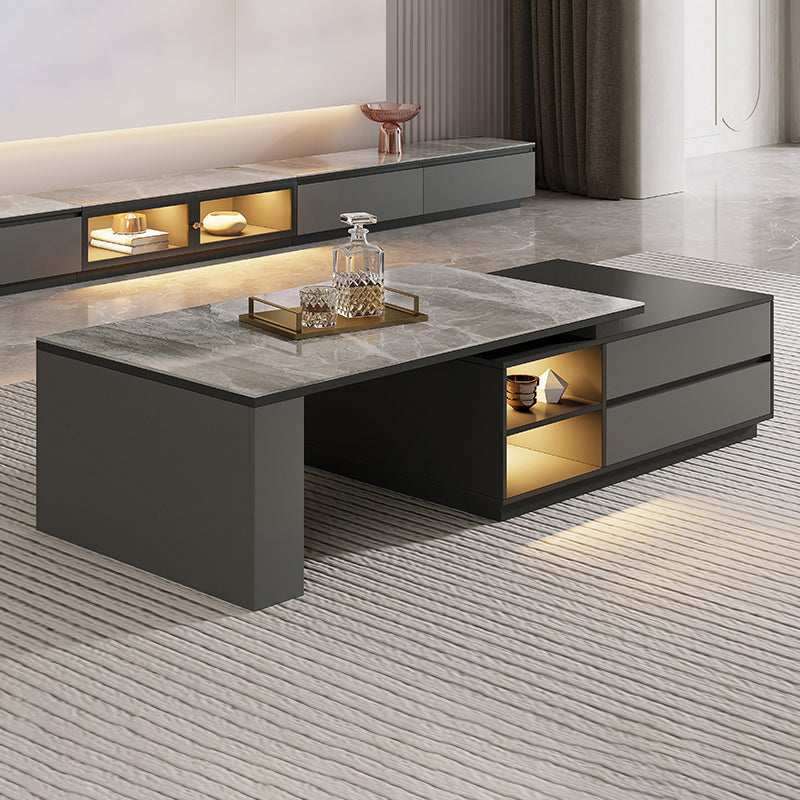 Rectangle Cocktail Table Stone Glam 1 Coffee Table with Storage