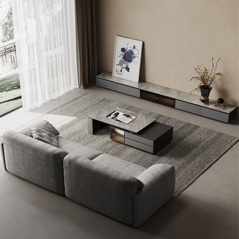 Rectangle Cocktail Table Stone Glam 1 Coffee Table with Storage