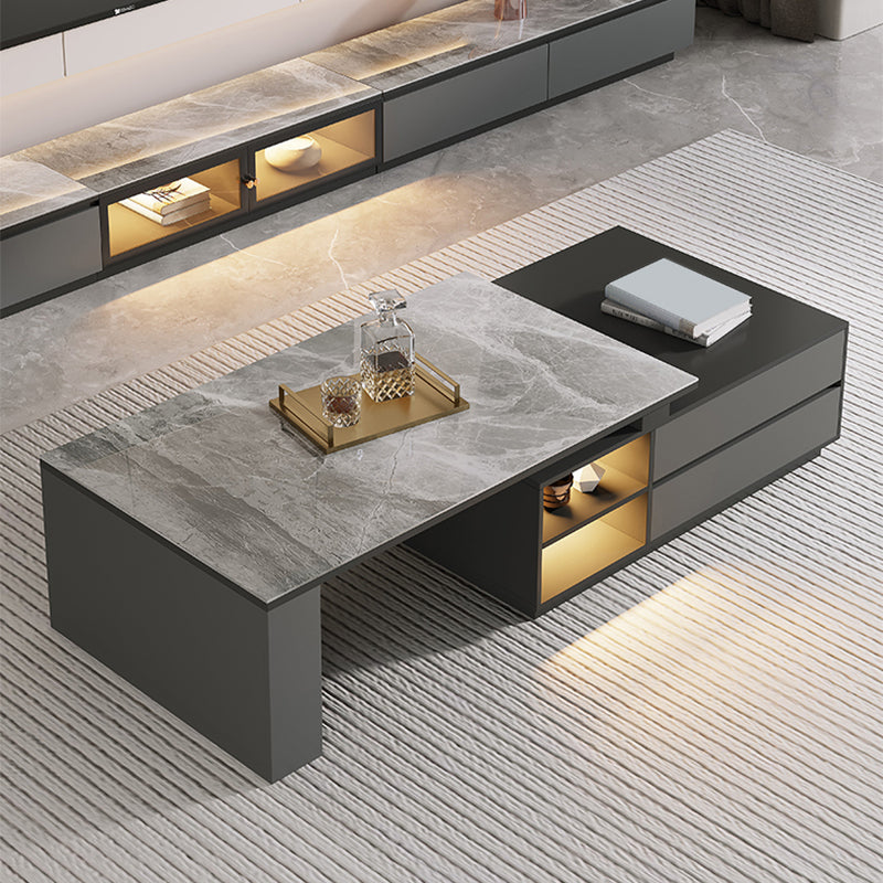 Rectangle Cocktail Table Stone Glam 1 Coffee Table with Storage