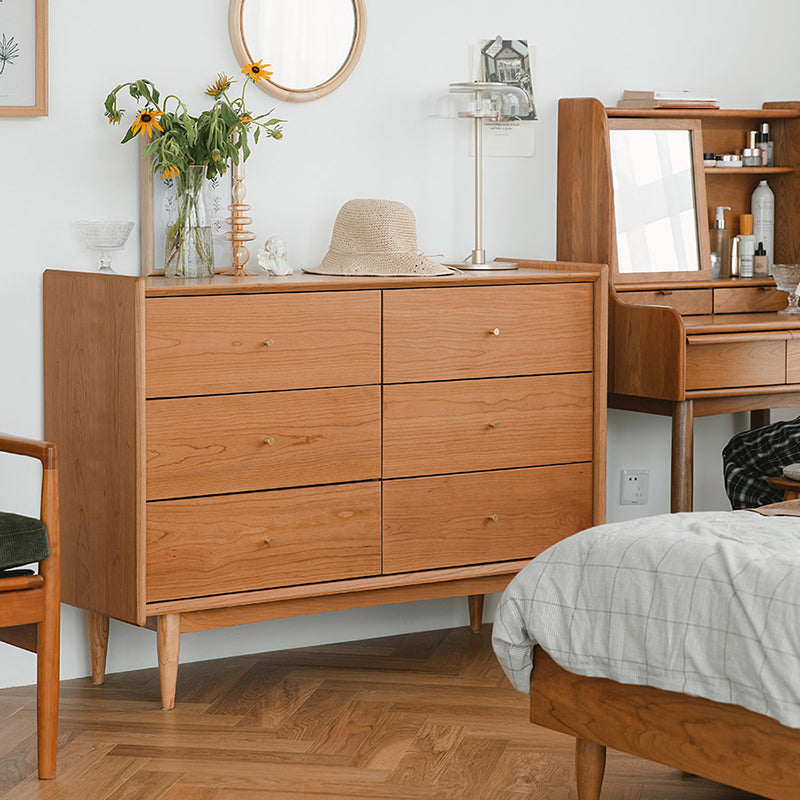 Minimalistic Water Resistant Storage Cabinet Solid Wood Accent Chests with 6 Drawers