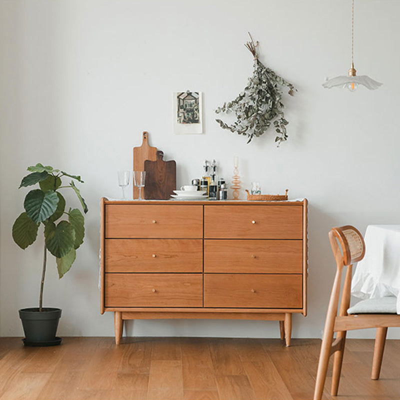 Minimalistic Water Resistant Storage Cabinet Solid Wood Accent Chests with 6 Drawers