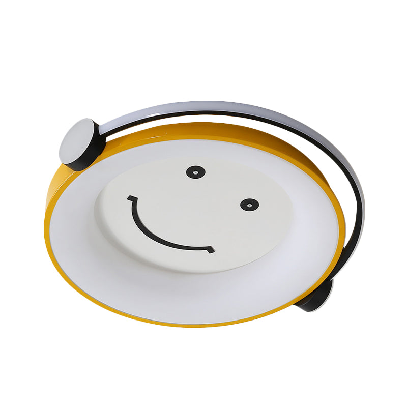 Cartoon Kid Enjoying Music Flush Light Acrylic Child Bedroom LED Ceiling Mount Lamp in Yellow