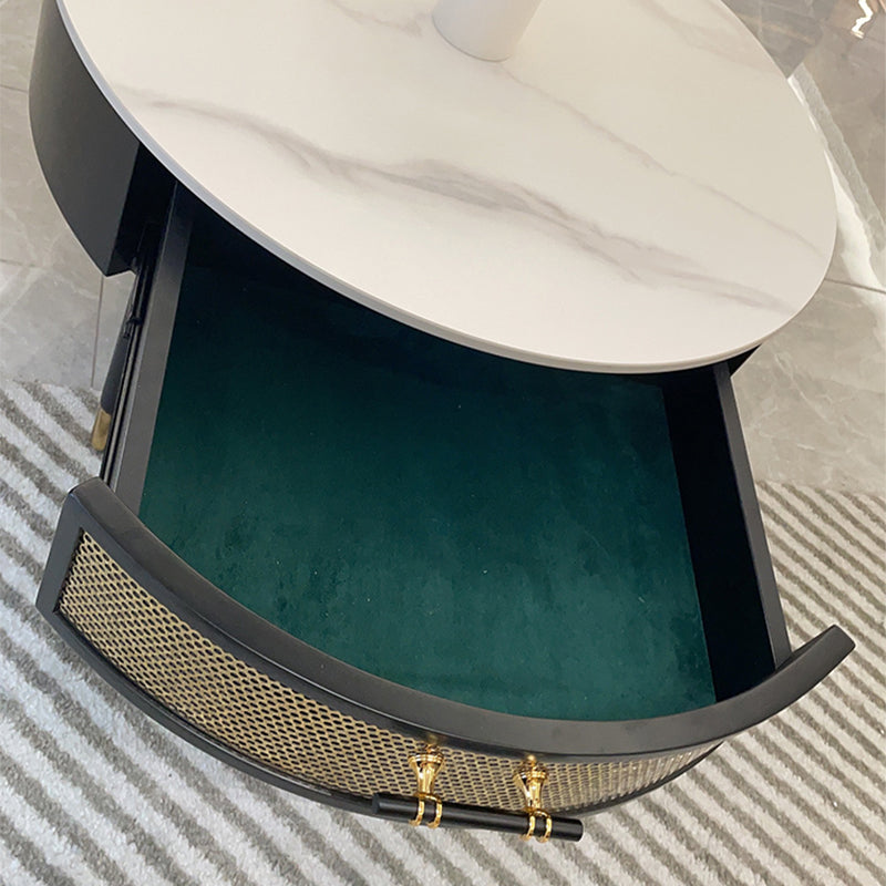 17"H Glam Cocktail Table Storage Round 4 Legs Stone Coffee Table