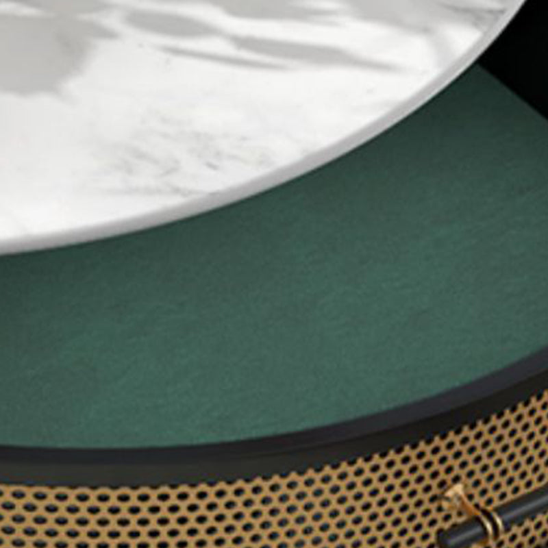 17"H Glam Cocktail Table Storage Round 4 Legs Stone Coffee Table