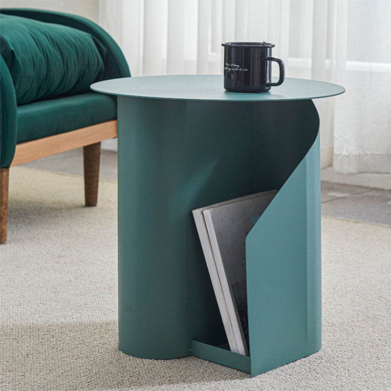 Contemporary Accent Side Table Iron Abstract with Storage Living Room Round