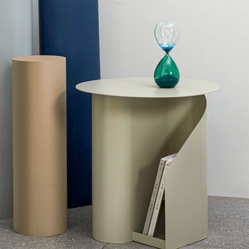 Contemporary Accent Side Table Iron Abstract with Storage Living Room Round