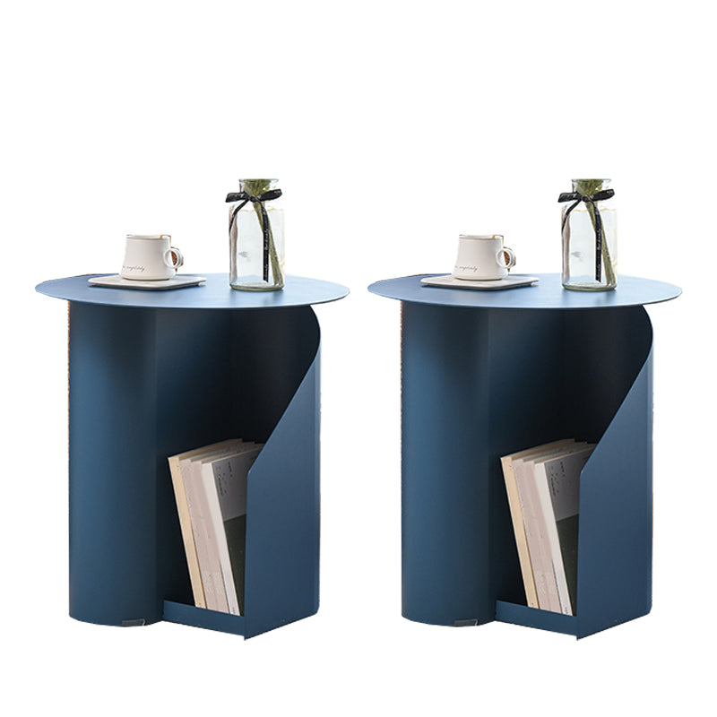 Contemporary Accent Side Table Iron Abstract with Storage Living Room Round