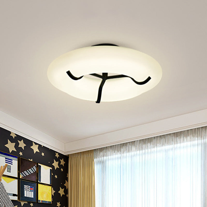 Lifebuoy Child Playroom Ceiling Lamp Plastic Kid LED Flush Mount Light Fixture in White