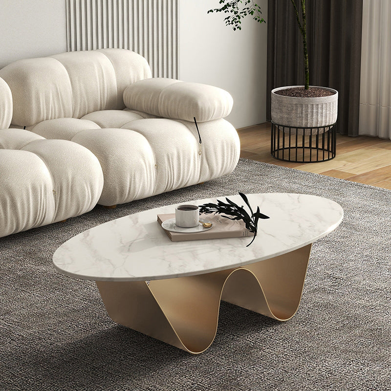 Slate Top Coffee Cocktail Table Abstract Oval Coffee or End Table
