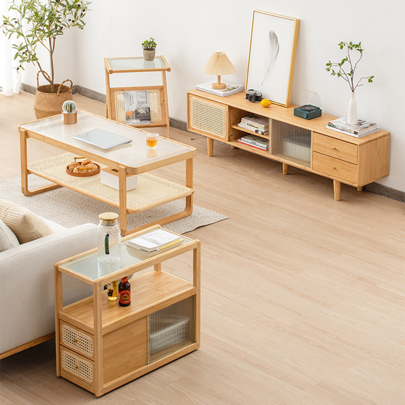 Minimalism Tropical Coffee Table Glass 4 Legs Storage Rectangular Coffee Cocktail Table