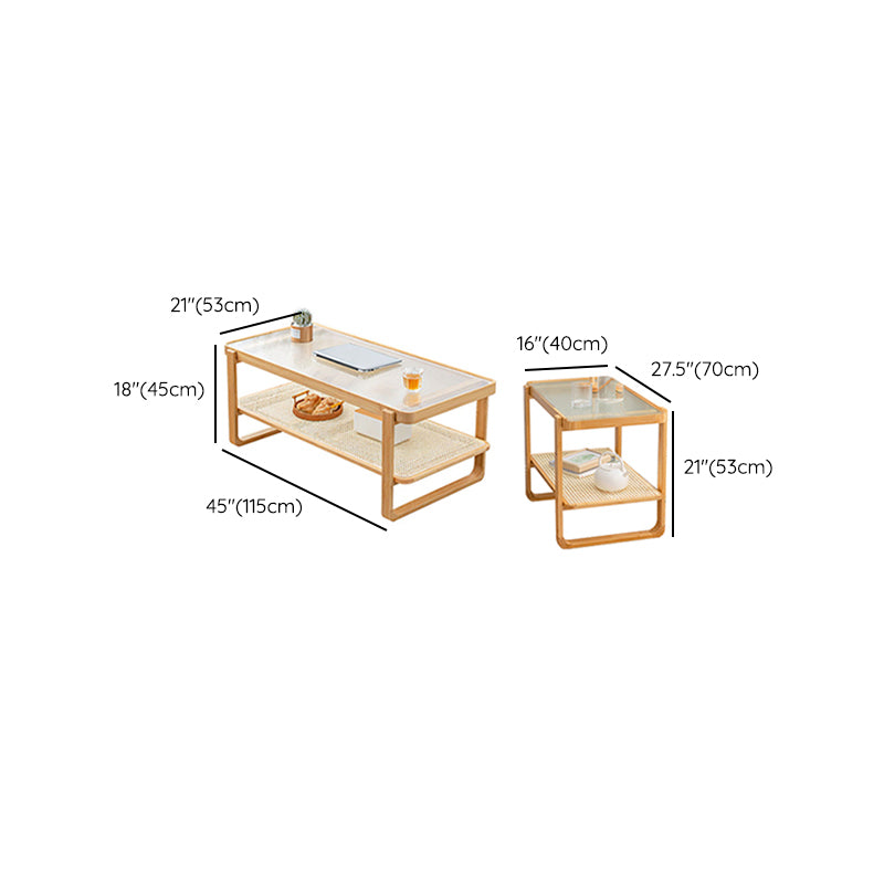 Minimalism Tropical Coffee Table Glass 4 Legs Storage Rectangular Coffee Cocktail Table