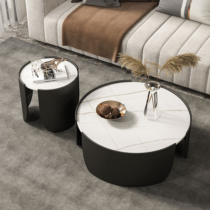 Slate Top Coffee Cocktail Table Tray Top Round Abstract Coffee or End Table