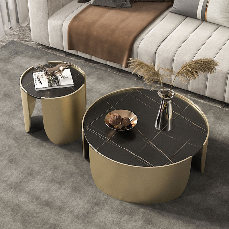 Slate Top Coffee Cocktail Table Tray Top Round Abstract Coffee or End Table