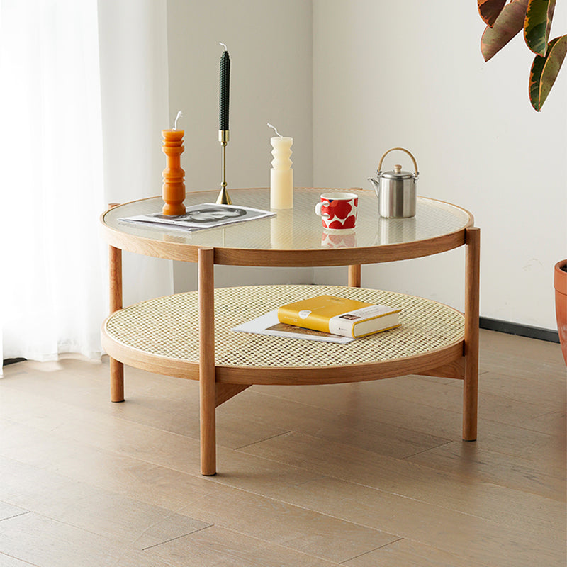Tropical Cocktail Table Storage Round Glass Coffee Cocktail Table