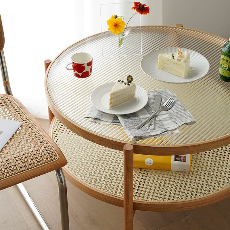 Tropical Cocktail Table Storage Round Glass Coffee Cocktail Table