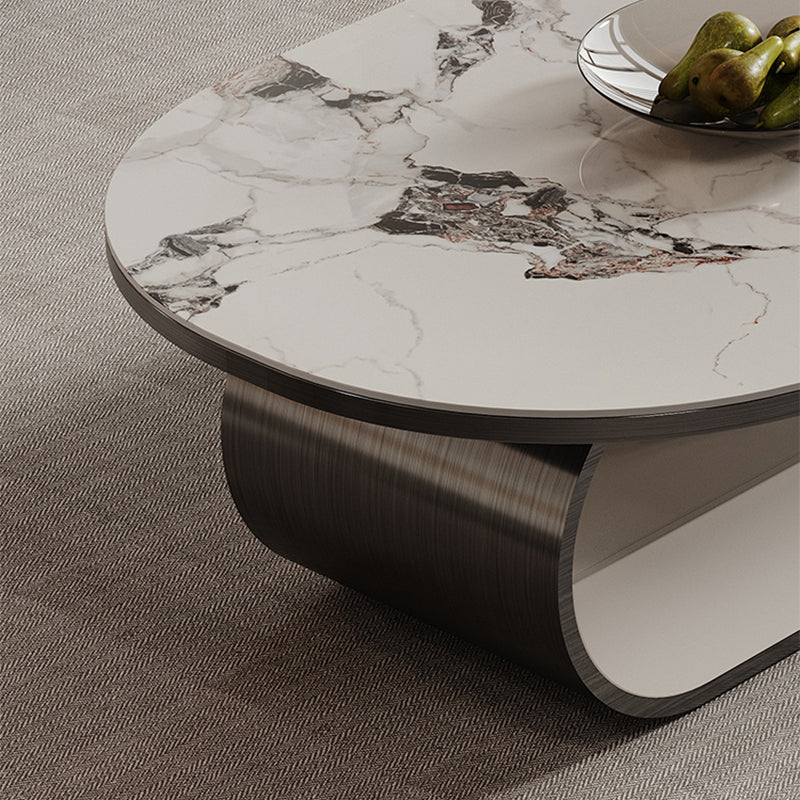 16"H Glam Cocktail Table Storage Oval Stone Coffee Cocktail Table