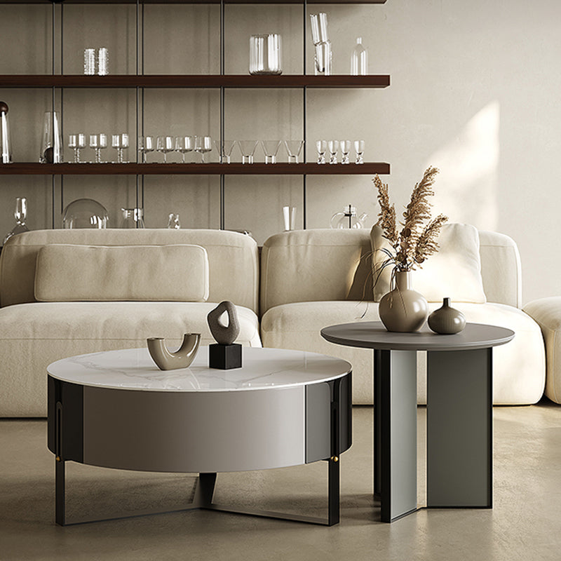 Contemporary Cocktail Table Round Stone Coffee Cocktail Table